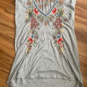 Johnny Was Floral Embroidered Black Tank Top Size XS Boho